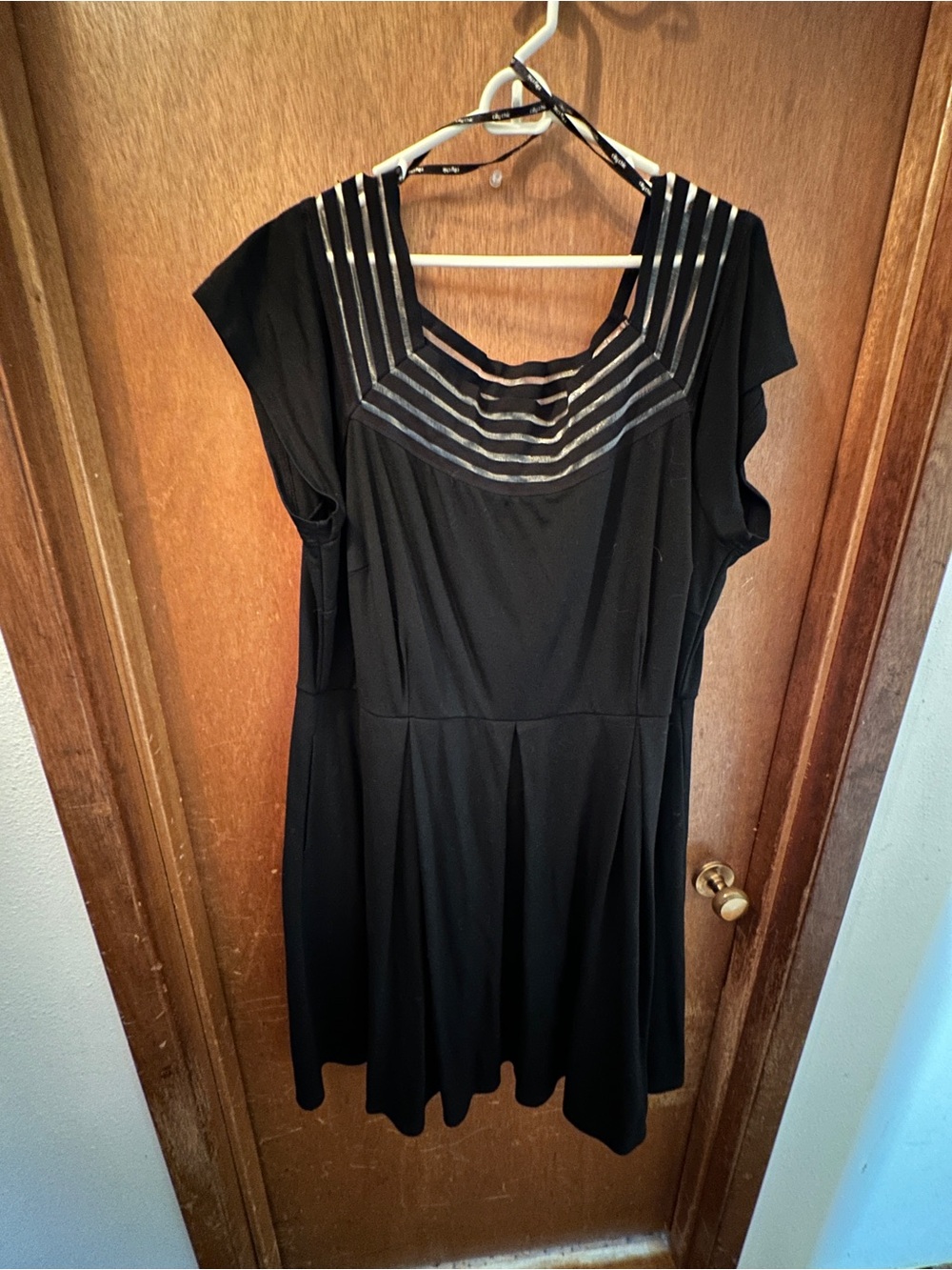 City Chic Black Dress with Sheer Striped Neckline